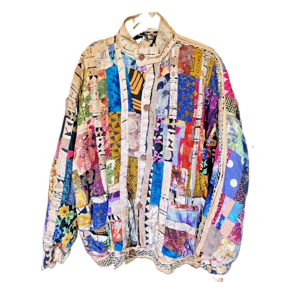 GVCI DEWATA Patchwork Jacket Fits Like XL Rare Vintage Boho Artsy Lagenlook